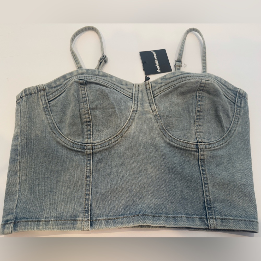 NWT Charlotte Russe Denim Corset Cropped Tank Top, Light Wash